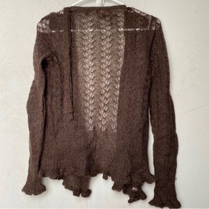 Ted Baker Brown Wool Wrap Cardigan w/ Lettuce Hem